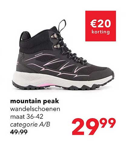 mountain peak wandelschoenen maat 36-42 categorie A/B €20 korting