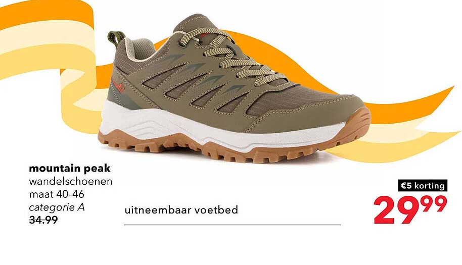 mountain peak wandelschoenen maat 40-46 categorie A uitneembaar voetbed €5 korting