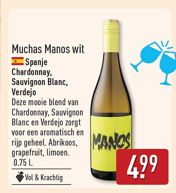 Muchas Manos wit Spanje Chardonnay, Sauvignon Blanc, Verdejo