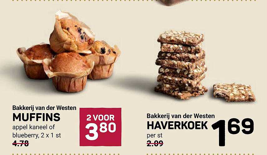 Muffins appel kaneel of blueberry, 2 x 1 st 2 voor 3,80