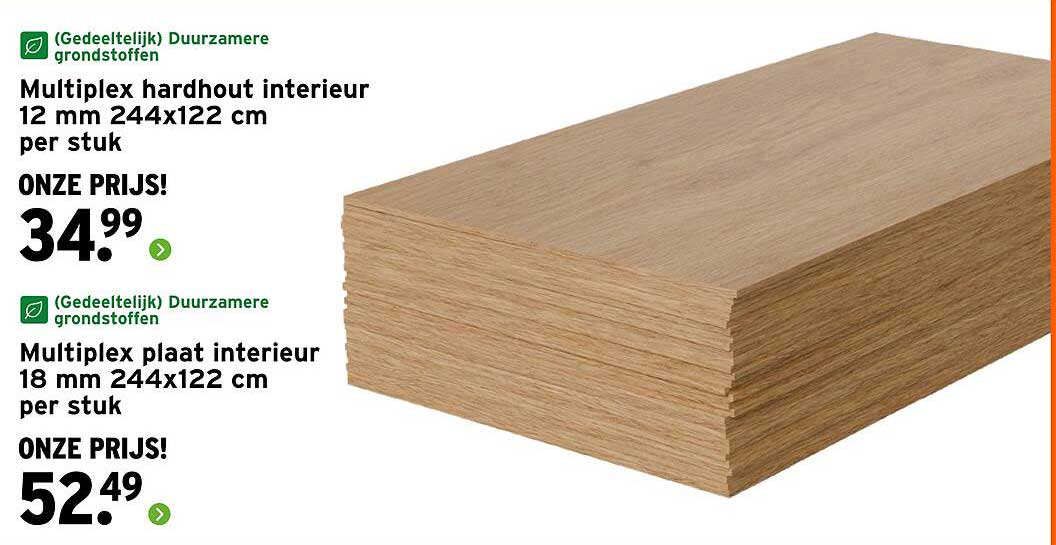 Multiplex hardhout interieur 12 mm 244x122 cm per stuk
