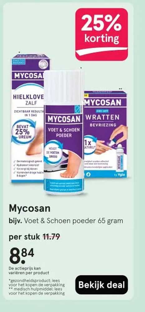 Mycosan bijv. Voet & Schoen poeder 65 gram 25% korting