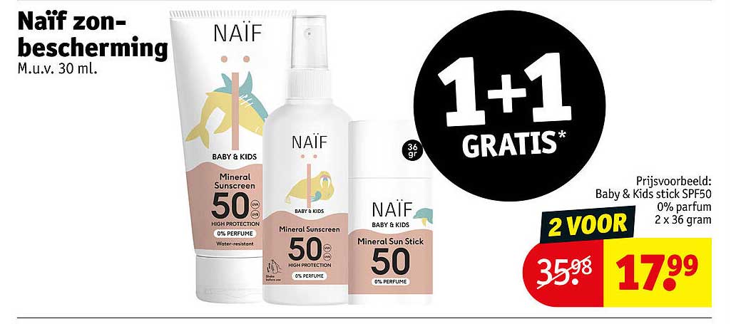 Naïf zon-bescherming M.u.v. 30 ml. 1+1 GRATIS*