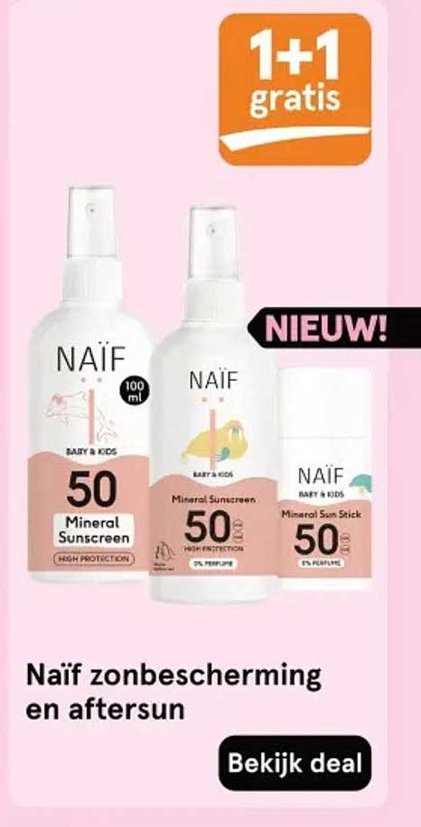 Naïf zonbescherming en aftersun 1+1 gratis