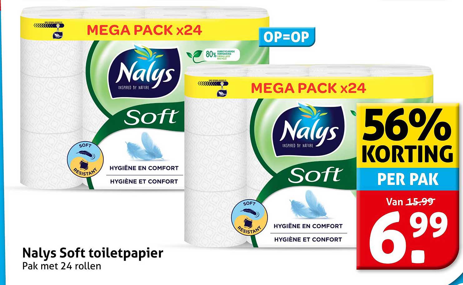 Nalys Soft toiletpapier Pak met 24 rollen 56% korting per pak