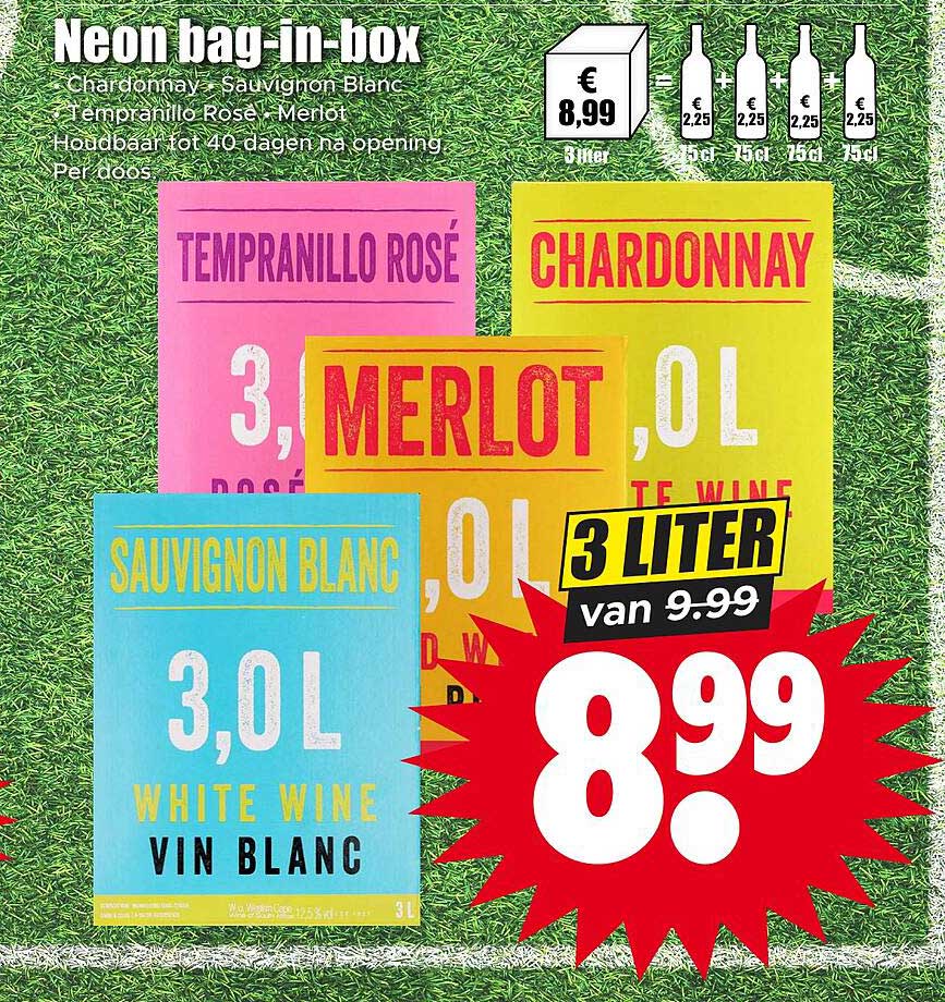 Neon bag-in-box 3 liter van 9.99