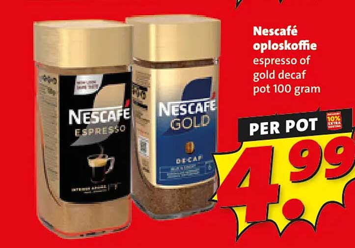 Nescafé oploskoffie espresso of gold decaf pot 100 gram