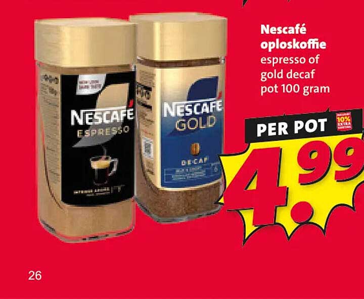Nescafé oploskoffie espresso of gold decaf pot 100 gram