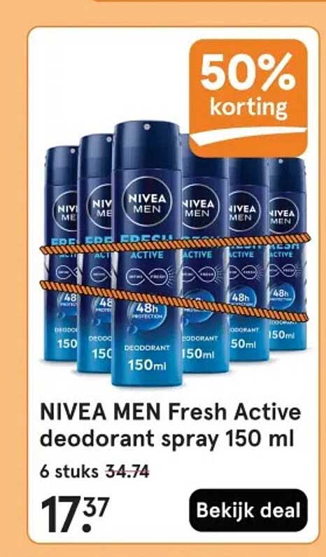 NIVEA MEN Fresh Active deodorant spray 150 ml 50% korting
