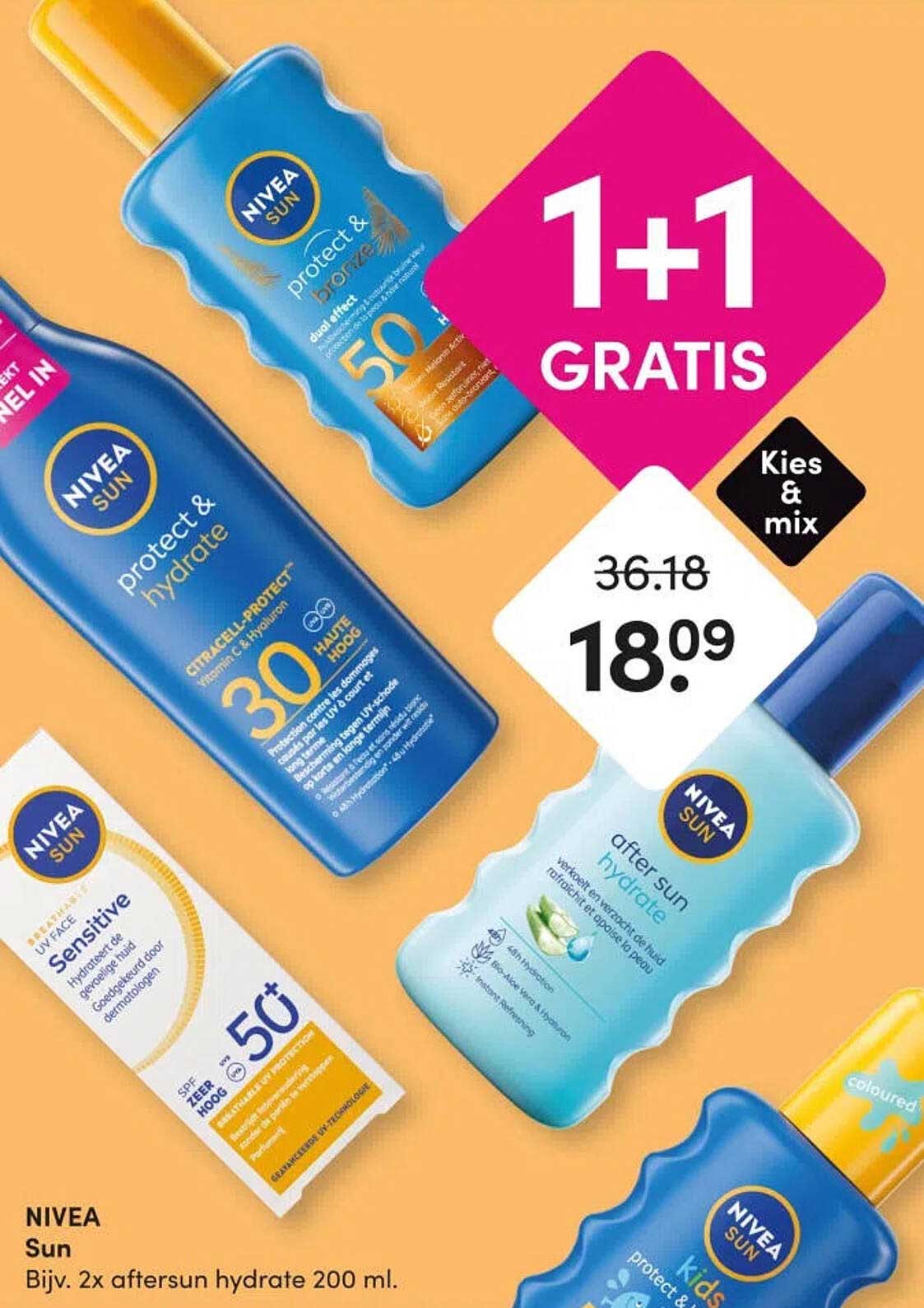 NIVEA Sun Bijv. 2x aftersun hydrate 200 ml. 1+1 GRATIS