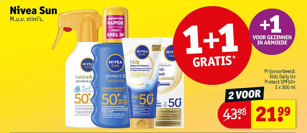 Nivea Sun M.u.v. mini's. 1+1 gratis