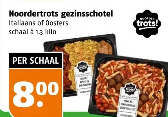 Noordertrots gezinschotel Italiaans of Oosters schaal à 1.3 kilo