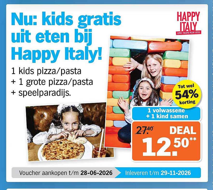 Nu: kids gratis uit eten bij Happy Italy!