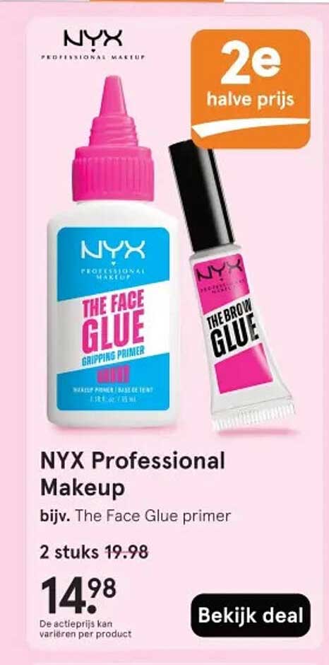 NYX Professional Makeup bijv. The Face Glue primer 2e halve prijs