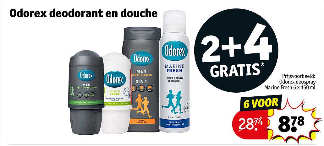 Odorex deodorant en douche 2+4 GRATIS