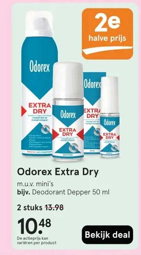 Odorex Extra Dry m.u.v. mini's bijv. Deodorant Depper 50 ml 2e halve prijs