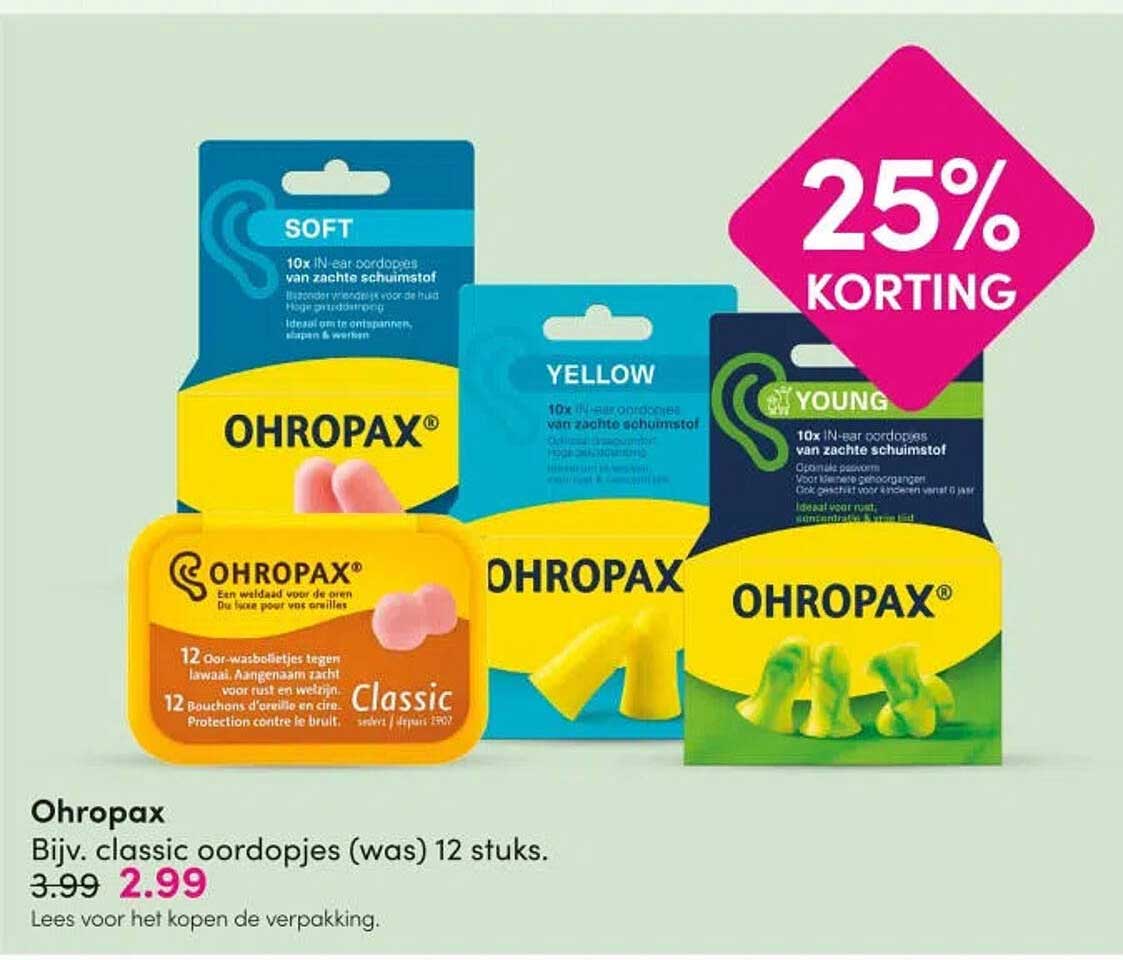Ohropax Bijv. classic oordopjes (was) 12 stuks. 25% KORTING
