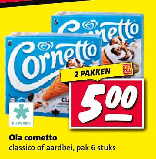 Ola cornetto classico of aardbei, pak 6 stuks 2 pakken