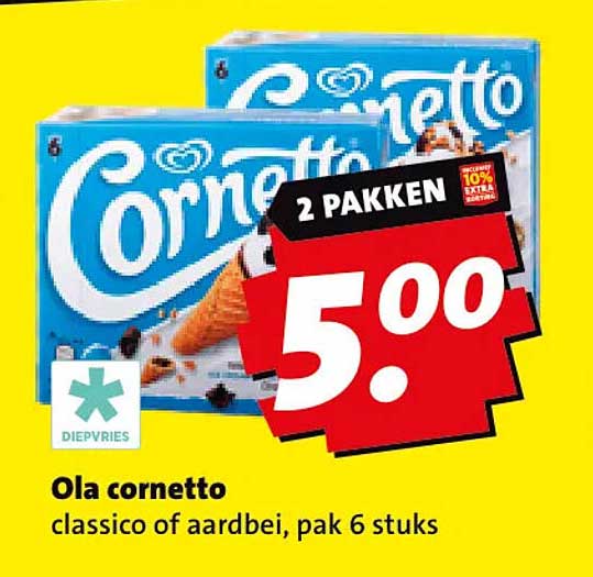Ola cornetto classico of aardbei, pak 6 stuks 2 pakken