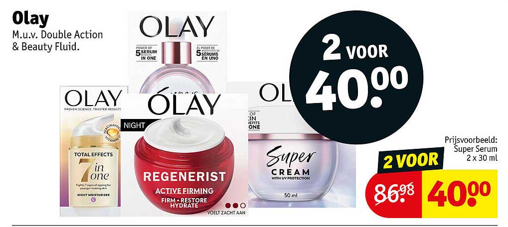 Olay M.u.v. Double Action & Beauty Fluid. 2 voor 40.00