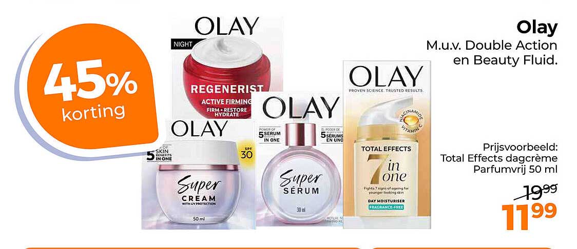 Olay M.u.v. Double Action en Beauty Fluid. 45% korting