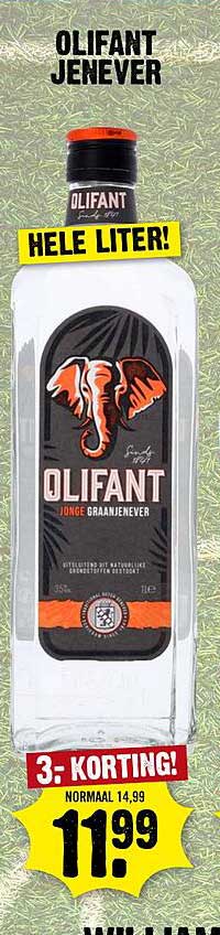 OLIFANT JENEVER HELE LITER! 3:- KORTING!