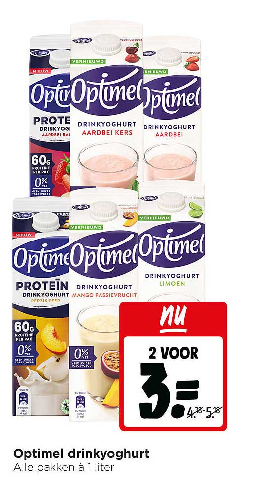 Optimel drinkyoghurt Alle pakken à 1 liter 2 voor 3.-