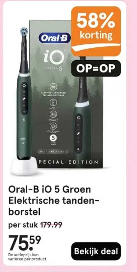 Oral-B iO 5 Groen Elektrische tandenborstel 58% korting OP=OP