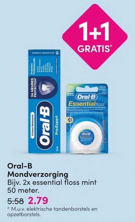 Oral-B Mondverzorging Bijv. 2x essential floss mint 50 meter. 1+1 GRATIS
