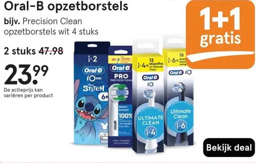 Oral-B opzetborstels 1+1 gratis