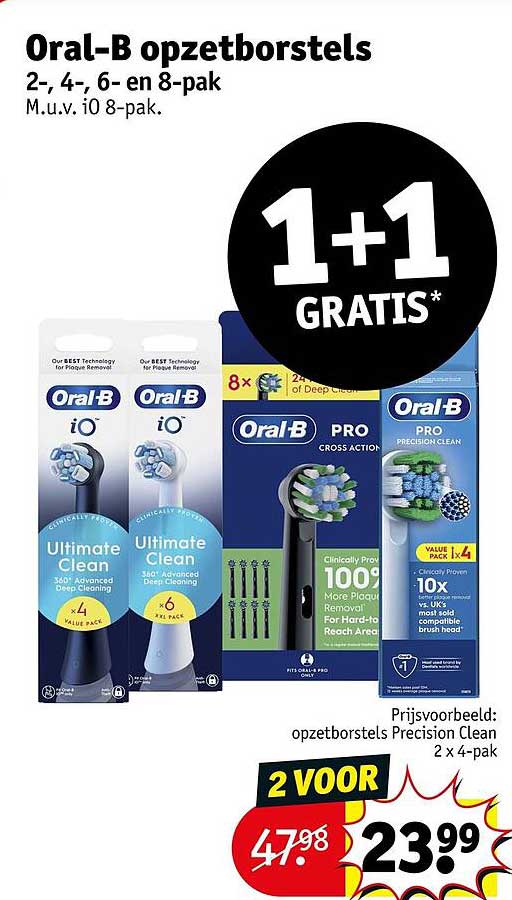 Oral-B opzetborstels 2-, 4-, 6- en 8-pak 1+1 GRATIS*