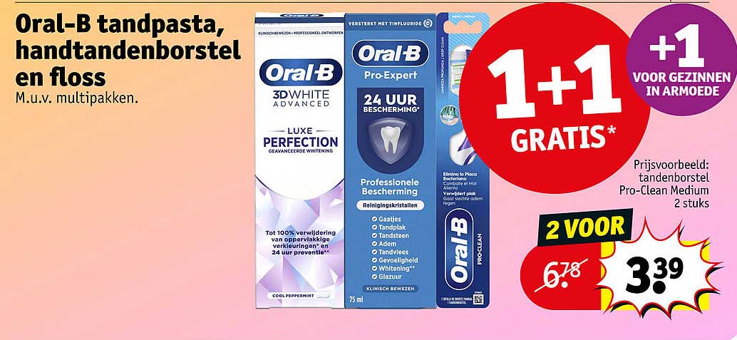 Oral-B tandpasta, handtandenborstel en floss 1+1 gratis