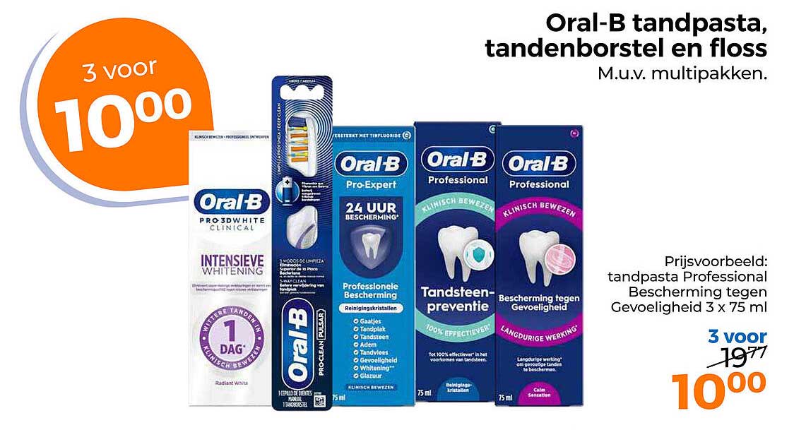 Oral-B tandpasta, tandenborstel en floss - 3 voor 10.00