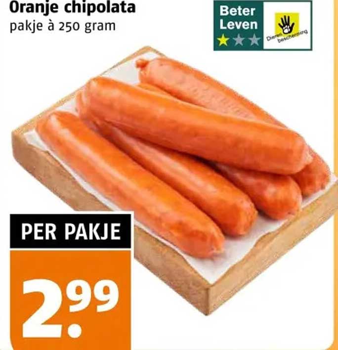 Oranje chipolata pakje à 250 gram