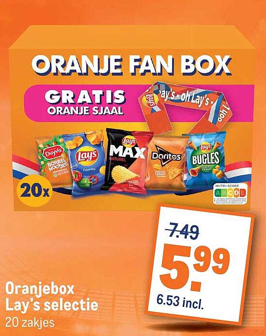 Oranjebox Lay's selectie 20 zakjes GRATIS ORANJE SJAAL