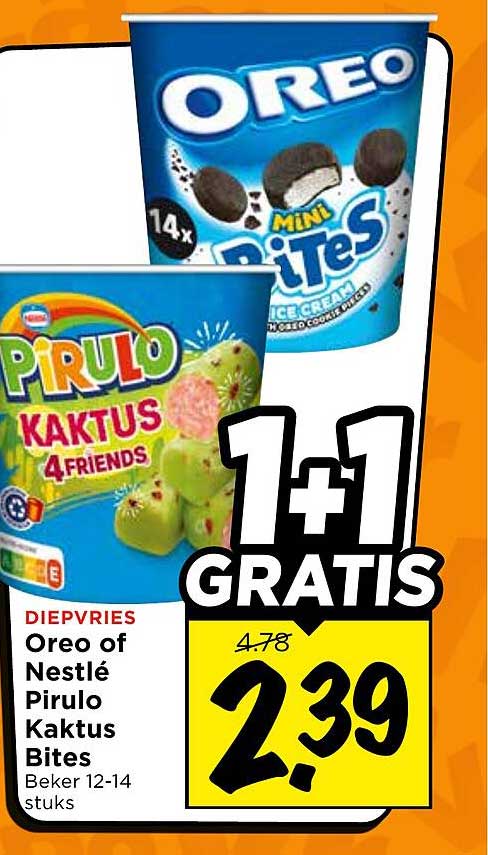 Oreo of Nestlé Pirulo Kaktus Bites Beker 12-14 stuks 1+1 GRATIS