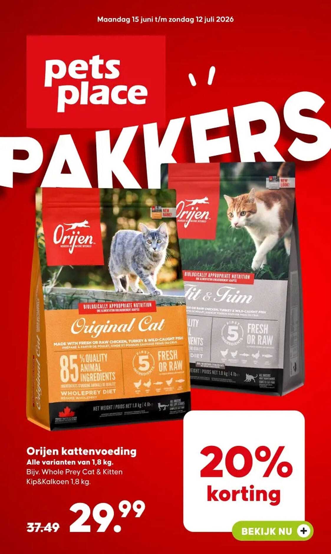 Orijen kattenvoeding 20% korting