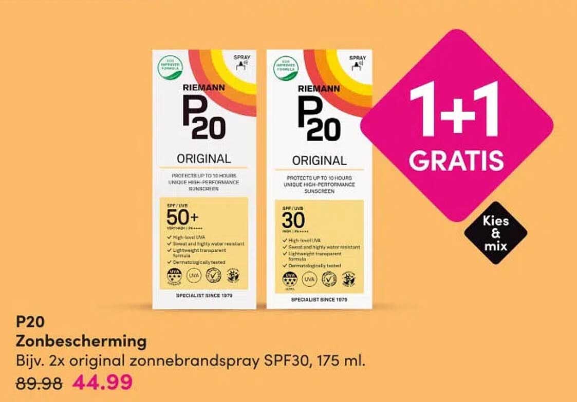P20 Zonbescherming 1+1 GRATIS