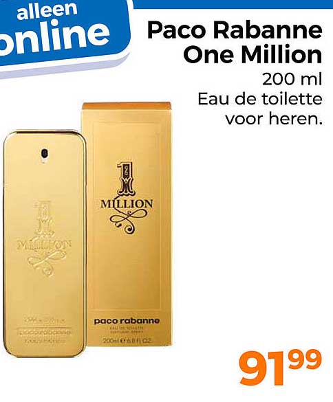 Paco Rabanne One Million 200 ml Eau de toilette voor heren.