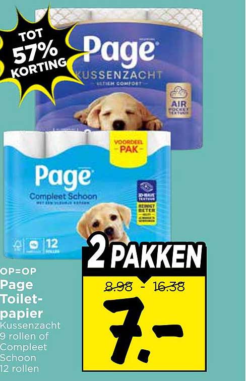 Page Toiletpapier Kussenzacht 9 rollen of Compleet Schoon 12 rollen 2 pakken