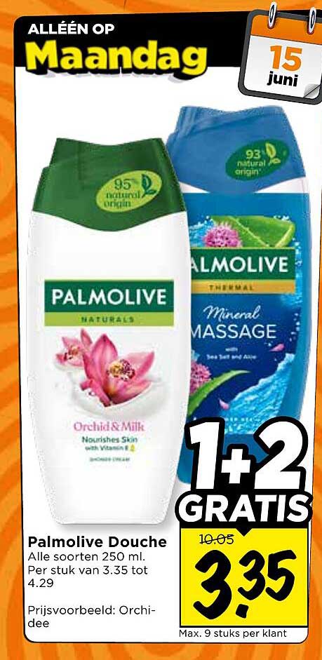Palmolive Douche Alle soorten 250 ml. Per stuk van 3.35 tot 4.29 1+2 GRATIS