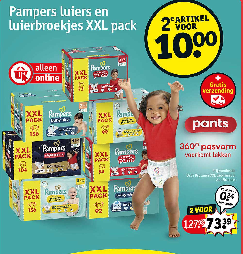 Pampers luiers en luierbroekjes XXL pack 2e artikel voor 10.00