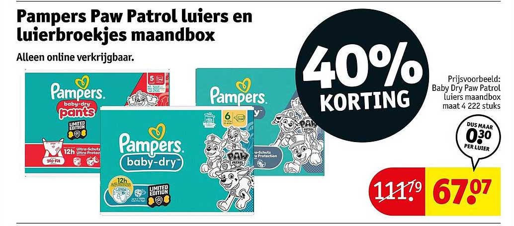Pampers Paw Patrol luiers en luierbroekjes maandbox