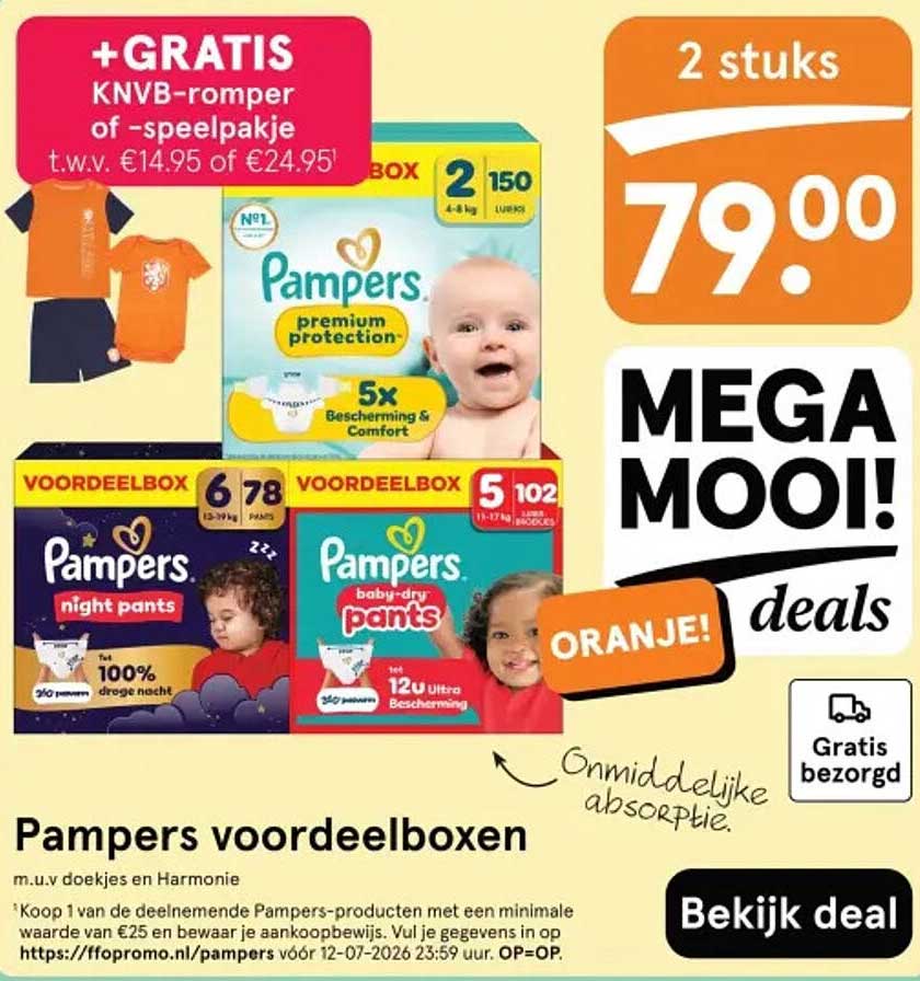 Pampers voordeelboxen +GRATIS KNVB-romper of -speelpakket t.w.v. €14,95 of €24,95