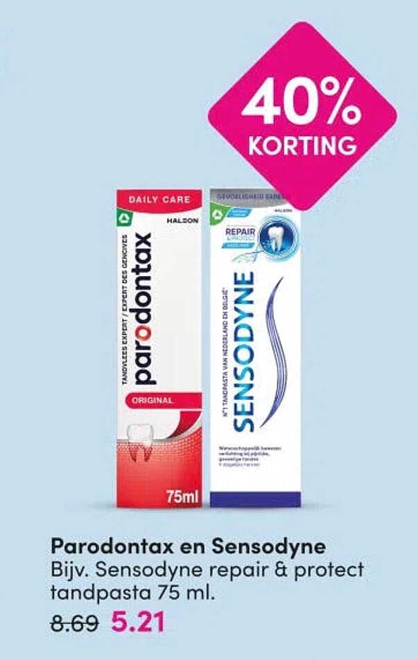 Parodontax en Sensodyne Bijv. Sensodyne repair & protect tandpasta 75 ml. 40% KORTING