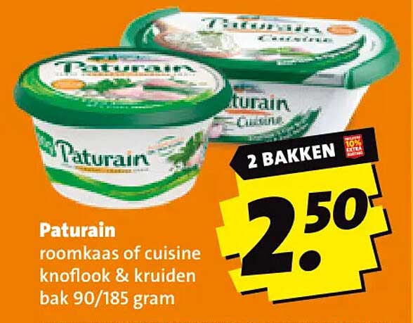 Paturain roomkaas of cuisine knoflook & kruiden bak 90/185 gram 2 BAKKEN