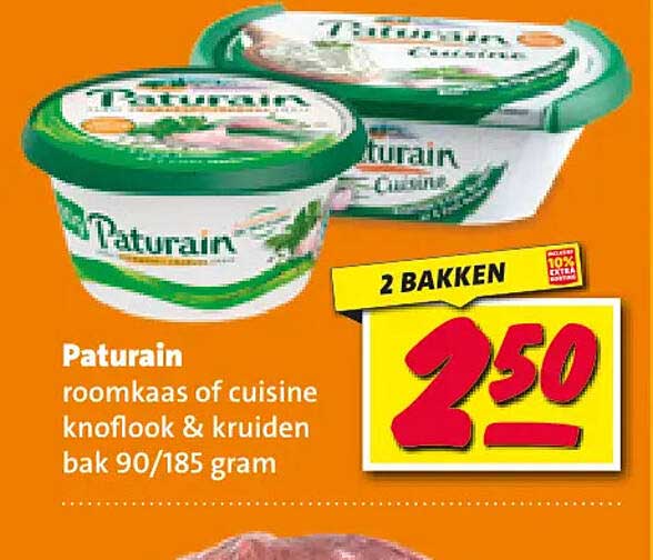 Paturain roomkaas of cuisine knoflook & kruiden bak 90/185 gram 2 BAKKEN