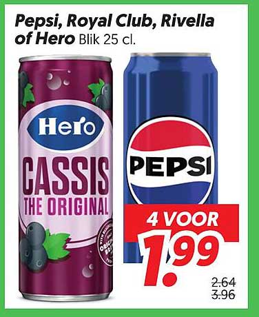 Pepsi, Royal Club, Rivella of Hero Blik 25 cl.