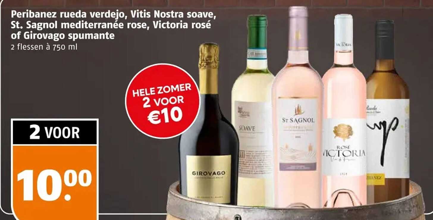 Peribanez rueda verdejo, Vitis Nostra suave, St. Sagnol mediterranée rose, Victoria rosé of Girovago spumante 2 flessen à 750 ml