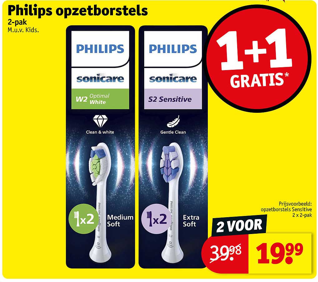 Philips opzetborstels 2-pak 1+1 GRATIS*